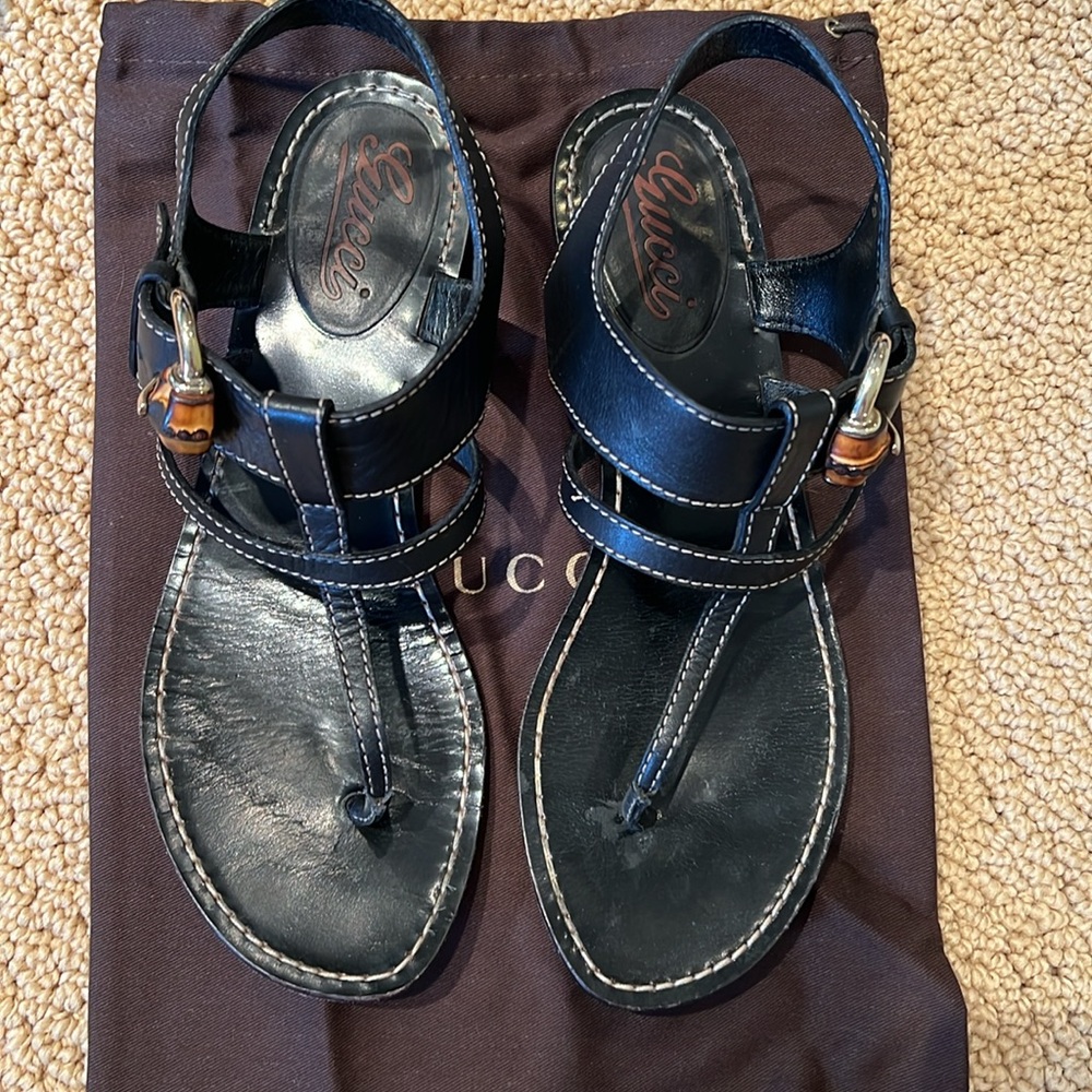 Gucci Women’s Black bambo thong sandal size 39/9 - Picture 2 of 12